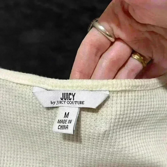 Y2K Juicy Couture Womens Logo Waffle Scoop Neck Long Sleeve Top Size Medium - Picture 3 of 9